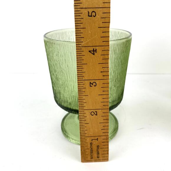 Avocado Green Rippled Glass Goblet Wine Juice Water Glasses Set of 4 - Picture 5 of 8